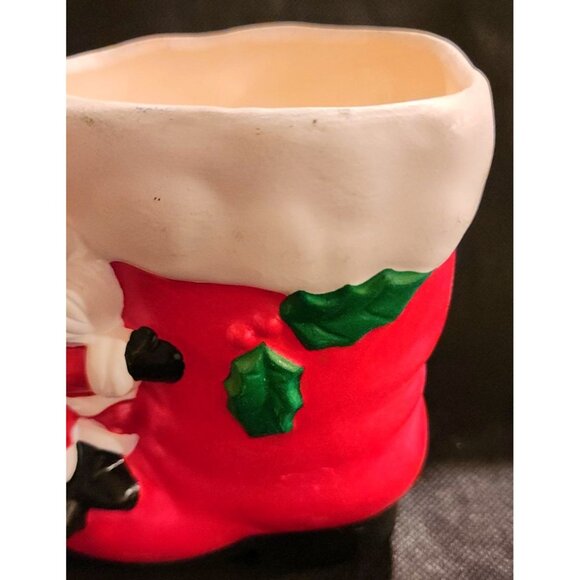 Vintage Mcm Santa Claus Boot Ceramic Planter Holiday Decor - Picture 3 of 9